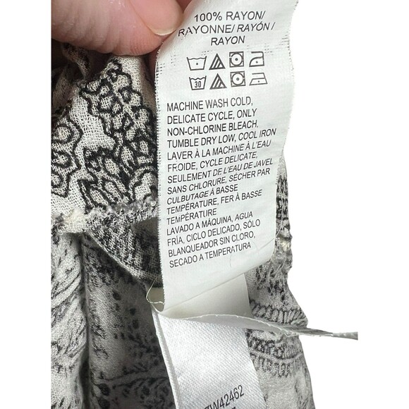 Lucky Brand Boho Peasant Top Small Black White Paisley Print Long Sleeve - Picture 9 of 9